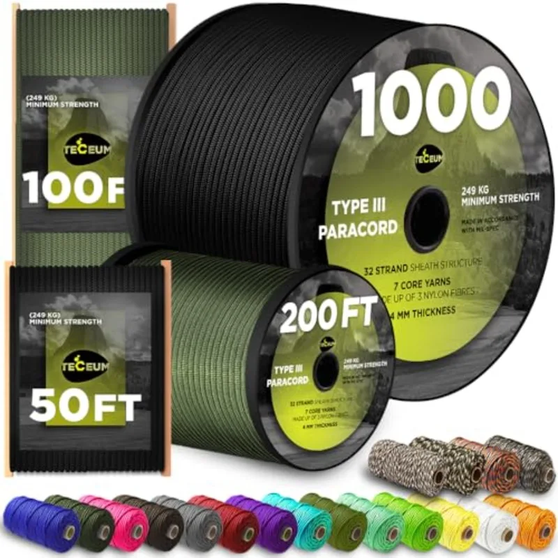 Para Cord 1000Ft - Паракорд 5/32 дюйма, 1000 футов/200 футов/100