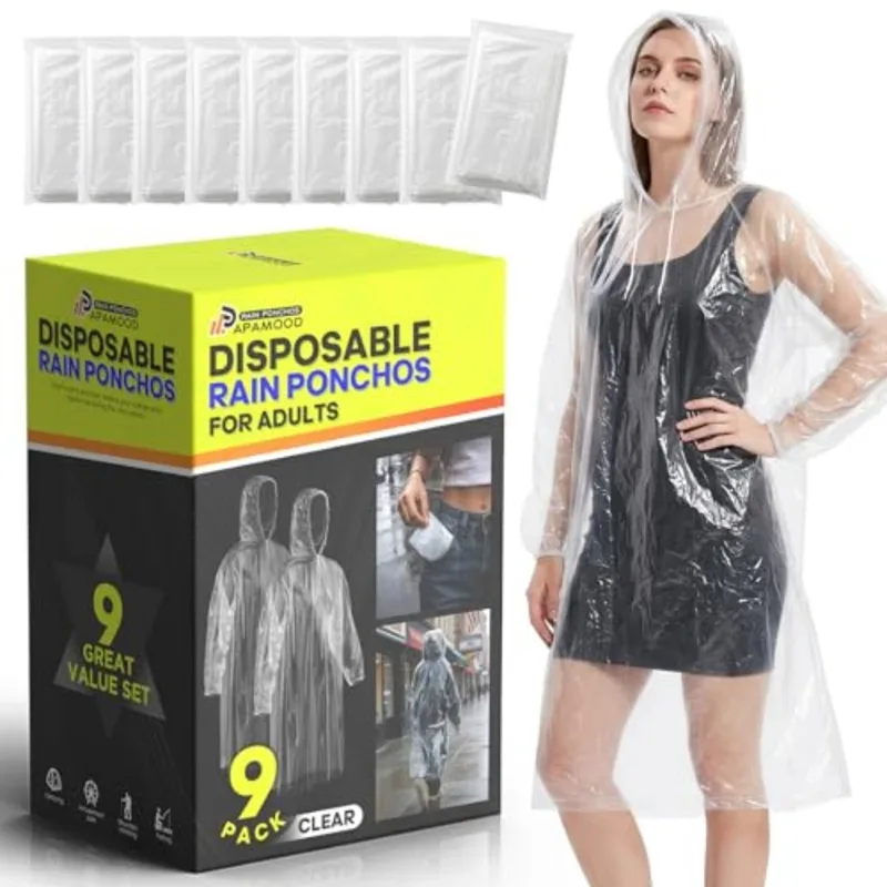 Emergency Poncho Rain - Одноразовые дождевики, семейный набор 6/9 штук