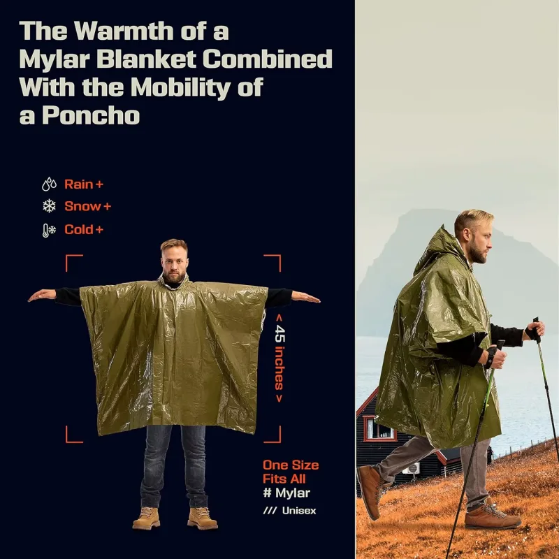 Одноразовое алюминиевое термо- – обзор и цена Emergency Poncho Rain